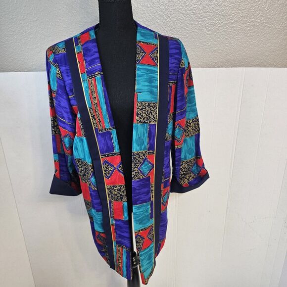 Meryl Fashion Vintage Rare Women 80s Blazer Multicolored Shoulder Pad Sz 16 S363 - Picture 1 of 9